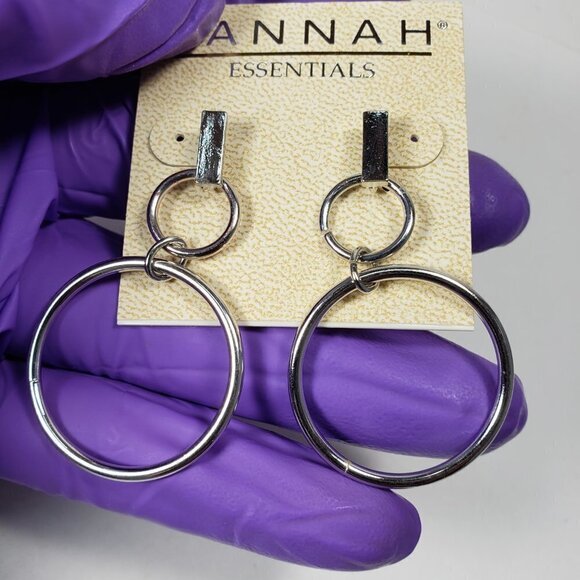 HANNAH Polished Silver Tone Double Hoops Drop Dangle Earrings - for Women - Picture 5 of 5